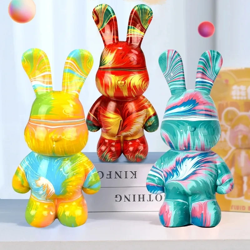 Graffiti Fluid Bear Rabbits Piggy Bank DIY White Body Ornament Bunny Model Desktop Decoration Painting Doll Sculpture Crafts