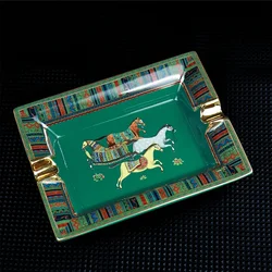 Large Ceramic Cigar Ashtray Retro Style Horse Pattens Tabacco Ash Tray Holders Luxury Desktop Decors with Gift Box Gifts for Men