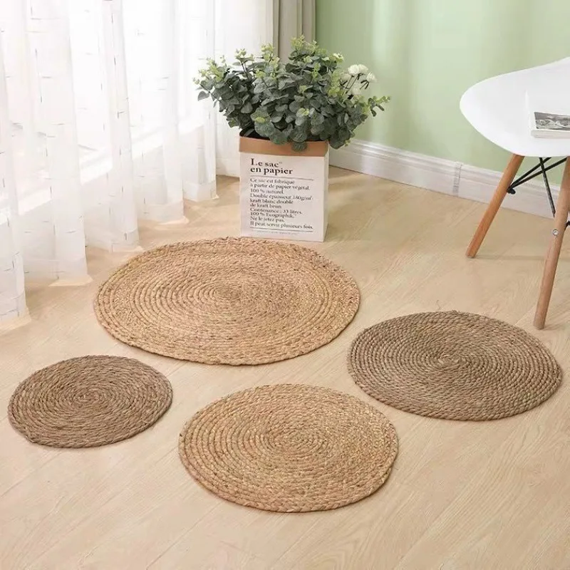 Hand-woven Rattan Carpet Round Straw Jute Carpet Hotel Garden Style Living Room Coffee Table Water Water Grass Gourd Carpet For