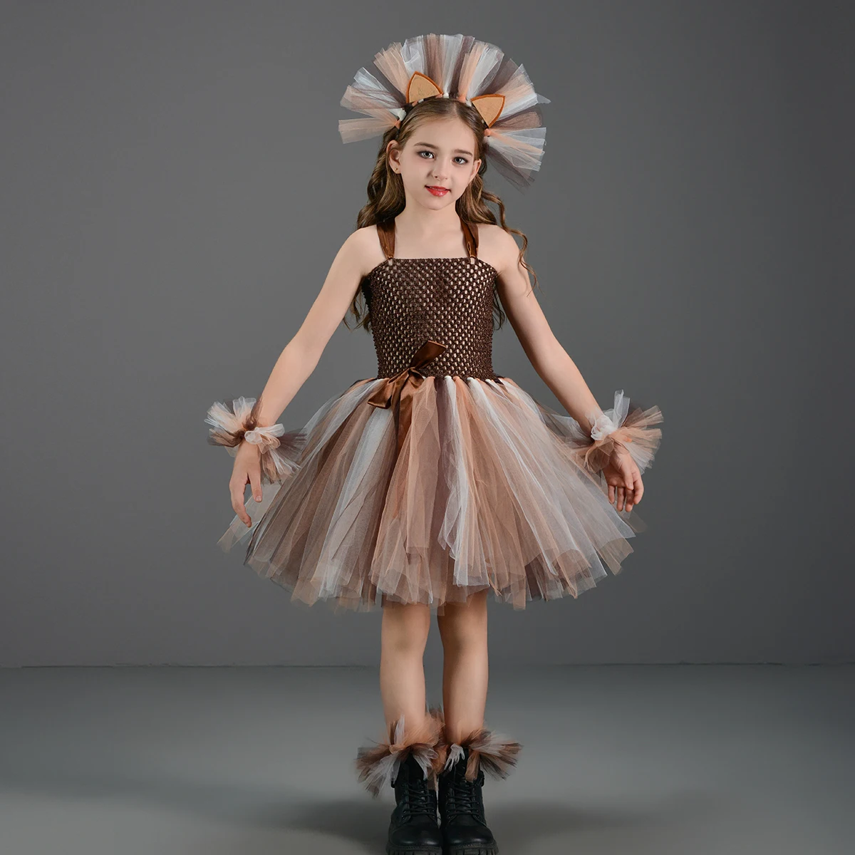 Brown Lion Costumes for Girls Jungle Animal Fancy Tutu Dress Kids Halloween Purim Cosplay Party Outfit Performance Dresses