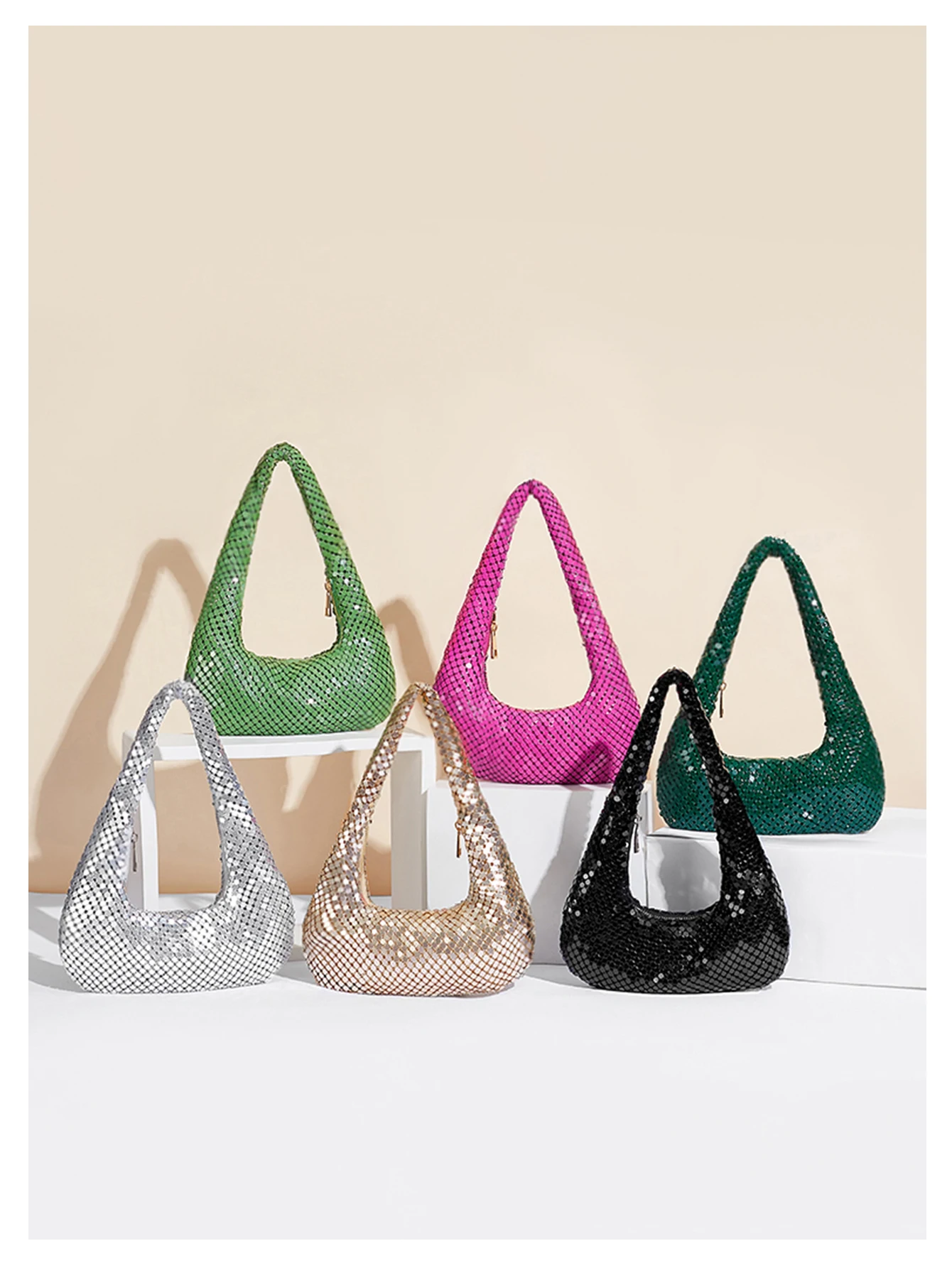 

Women's Armpit Bag Sequined Evening Bag Shiny Handbag Party Large Capacity Shoulder Bag Casual Mobile Phone Bag