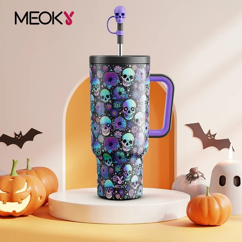 Meoky 40oz Cup Tumbler Straw Cup with Lid Halloween Stainless Steel Insulation Coffee Cup Vacuum Water Bottle Car Mug Nice Gift