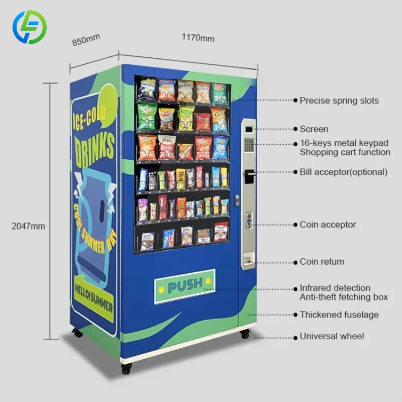 Electronic Smart Combo Drink Snack Touch Screen Vending Machine for Business Customized