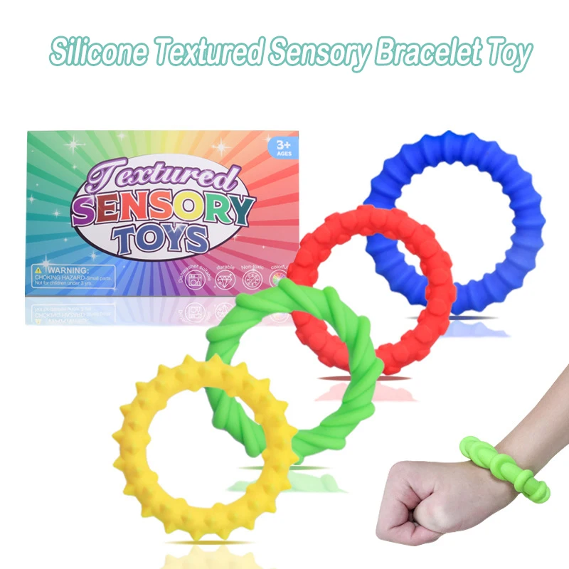 

Silicone Textured Soft Elasticated Bracelet Kids Sensory Stress Relief Fidget Toys No Noise Relaxing Autism Toy For Adult Kids