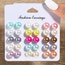 18 Pairs 7/8/10mm Imitation Pearl Earrings Elegant Pearlescent Colorful Women Ear Jewelry Simple White Stud Earrings