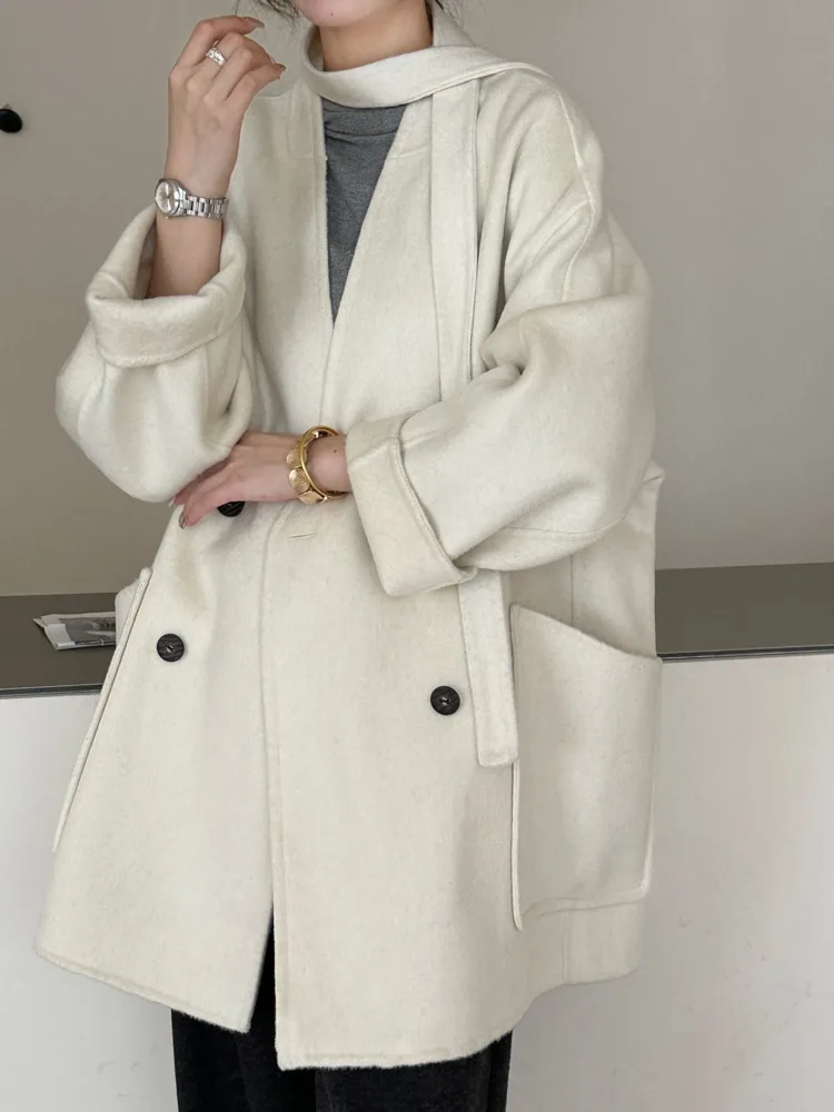 ZMEENNA élégant court laine mélange manteau pour les femmes avec col et poches à rabat simple boutonnage vêtements d'extérieur décontractés ZM4085