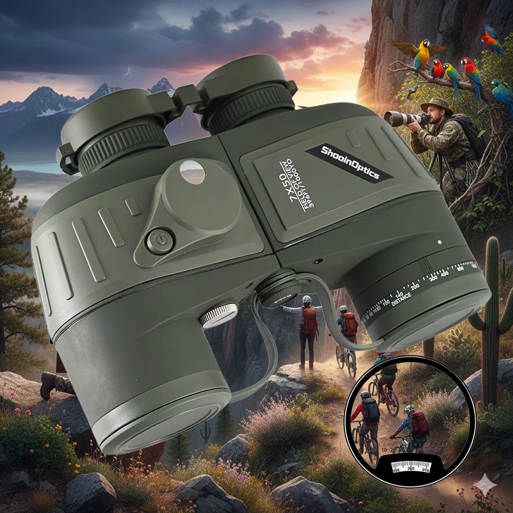 

Shooin Optics 7X50 мм морской бинокль с компасом FMC азот плавающий водонепроницаемый для охоты наблюдения за птицами морская навигация