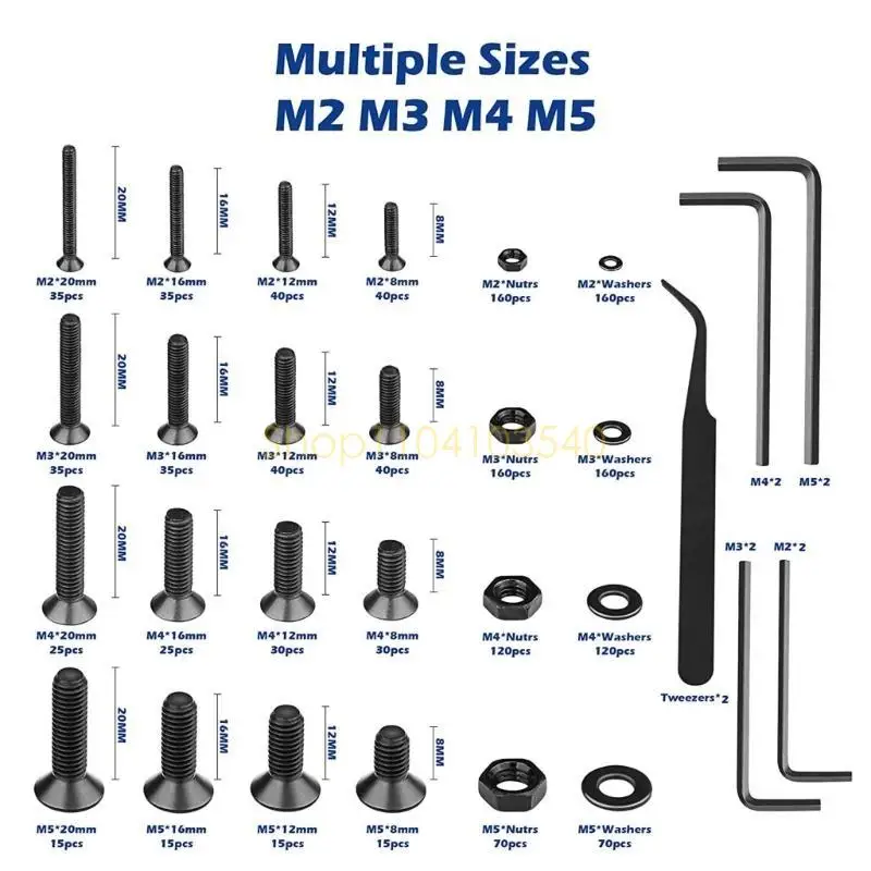 

02DC 1500Pcs Socket Caps Screws Stainless Steels Countersunk Screws Machine Bolt Screws Nut Washers with Wrenches