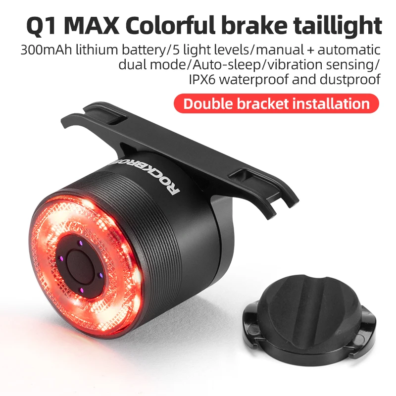 ROCKBROS Smart Fietsachterlicht Type-C Opladen Auto Brake Sensing LED-achterlicht Aluminium fietslampaccessoires Q1MAX