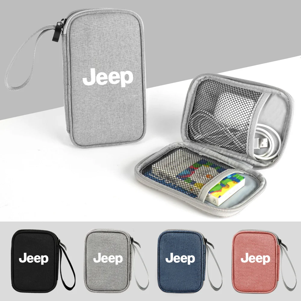 Car Key Storage Bag Headphone Data Cable Card Organizer Case For JEEP Grand Cherokee Renegade Wrangler Compass Liberty Gladiator