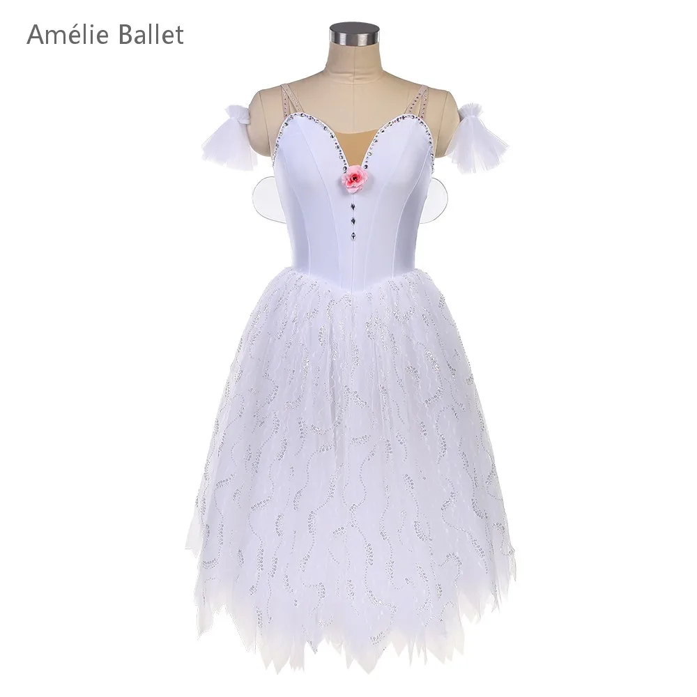 25145 New Ballet Costumes White Spandex Romantic Long Ballet Costumes Adult Girls Stage Performance Dance Costumes