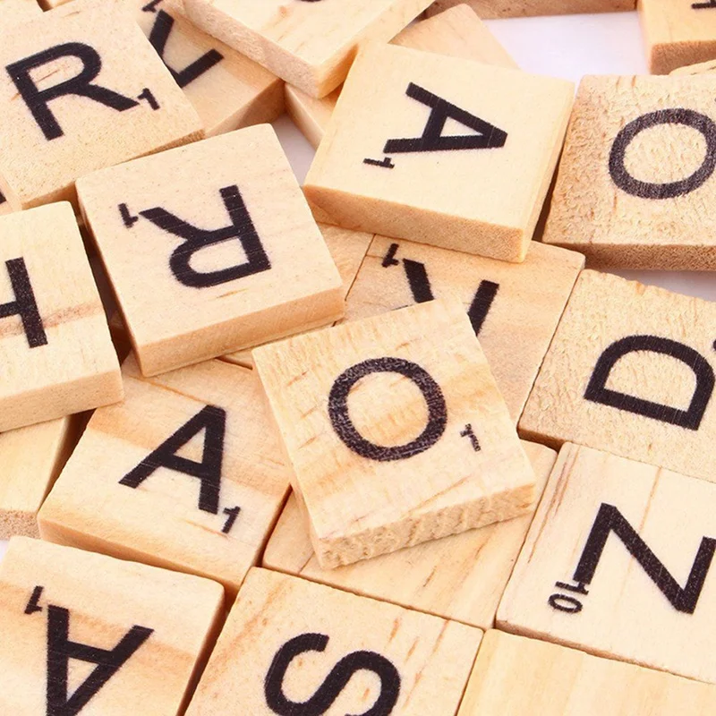 100pcs english letter Wood Tiles self adjustable sticker Natural Woodle Alphabet number Block Educational gift view 3