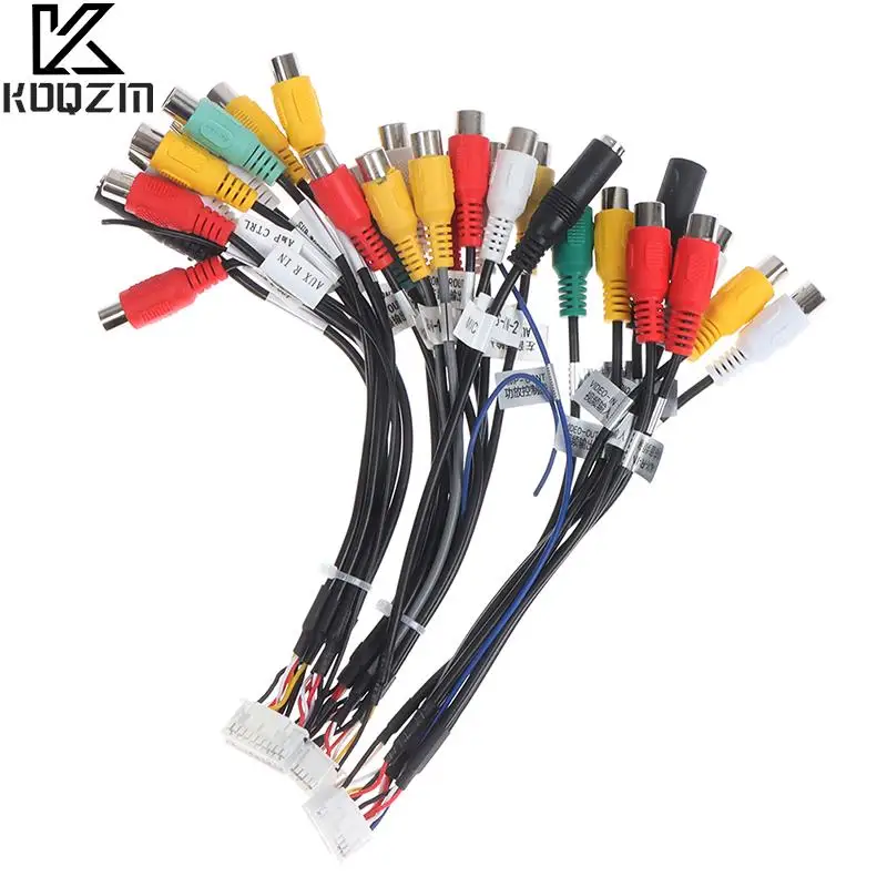 20 Pin Plug Universal Car Stereo Radio RCA Output Wire Wiring Adaptor Cable With Microphone Video Output/input Audio Subwoofer