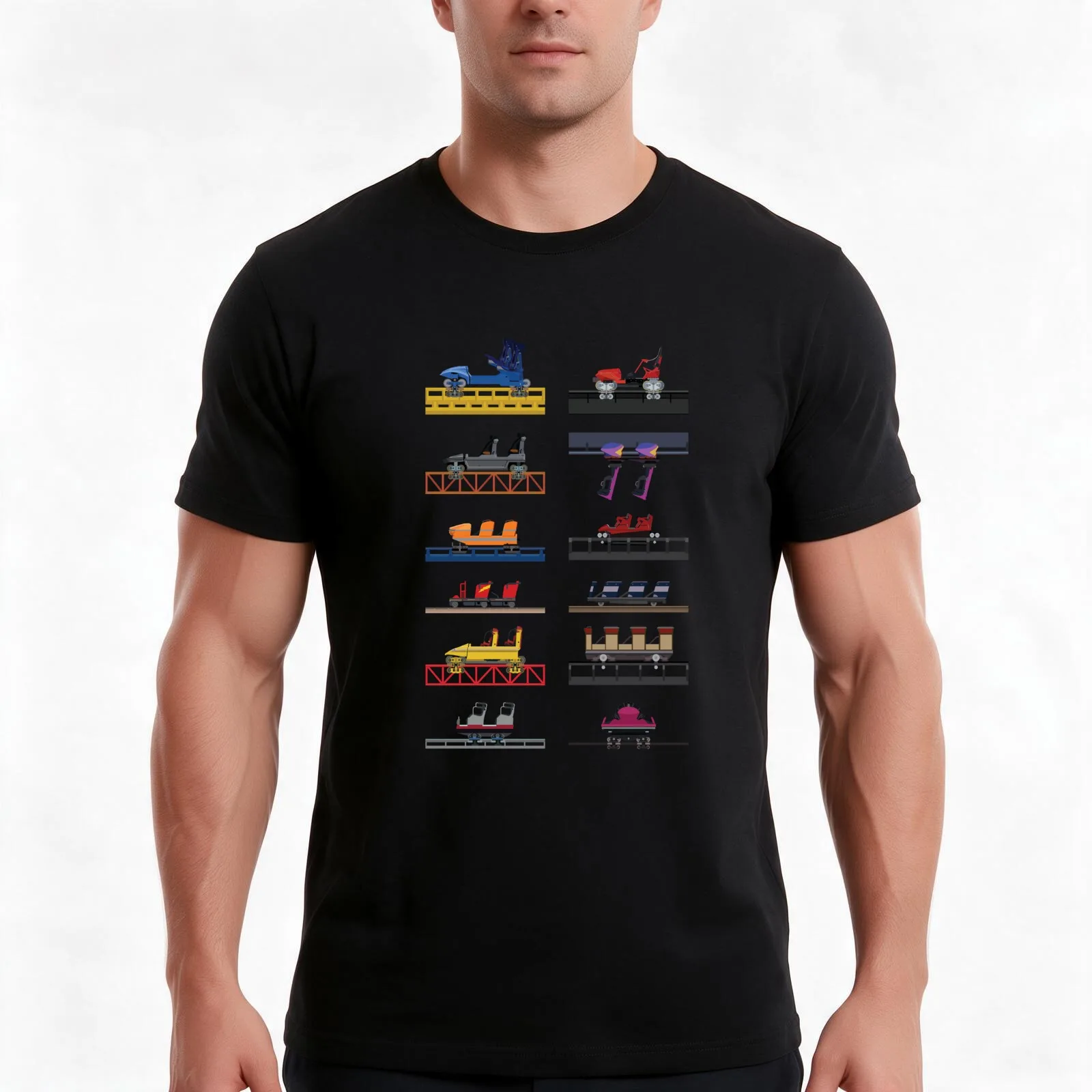 Hersheypark Coaster Cars Design T-Shirt, Summer Casual Cotton Tee, Oversized Streetwear Tops, Vintage Graphic Print, 100% Cotton
