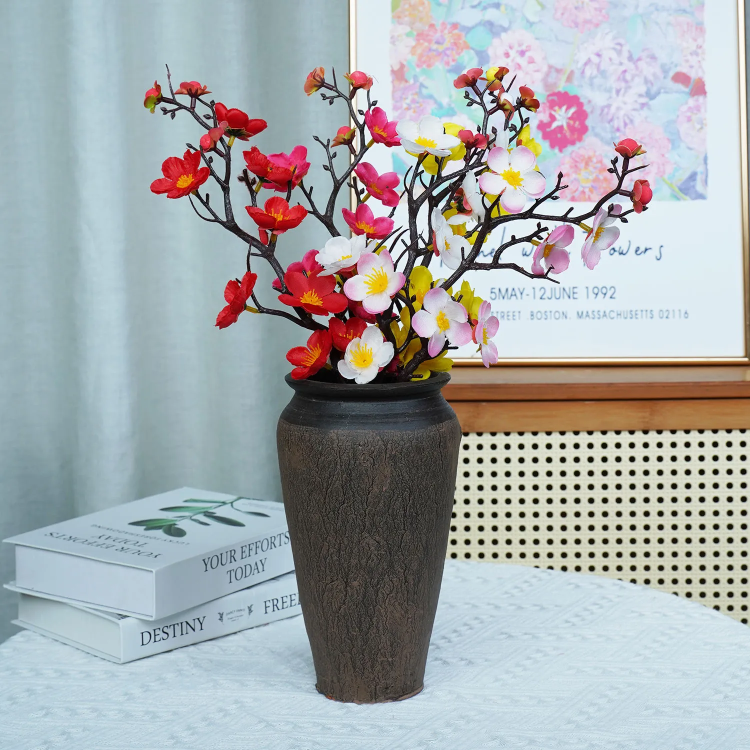 30cm Artificial Plant Bonsai Plum Sakura Blossoms Simulation Pot Plant Fake Flower Table Potted Ornaments Home Decoration Garden