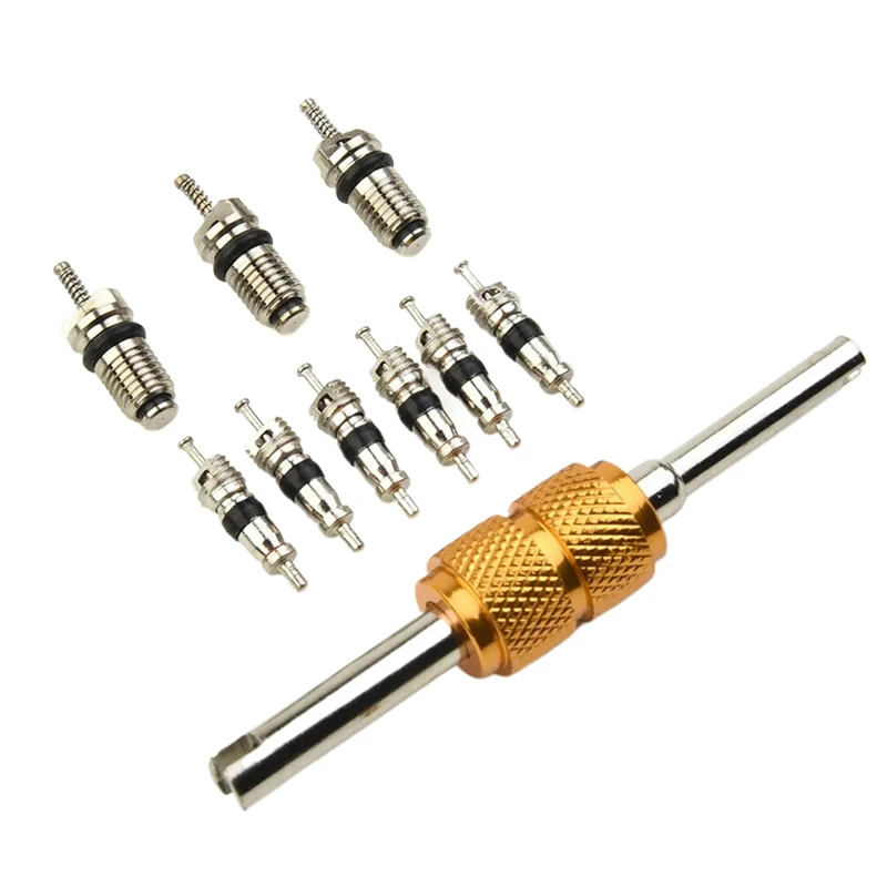 1Pcs Remover Tool 9Pcs R134a Automotive Air Conditioning Valve Core For Car A/C System Mall Big Air Conditioning Valve Core Tool