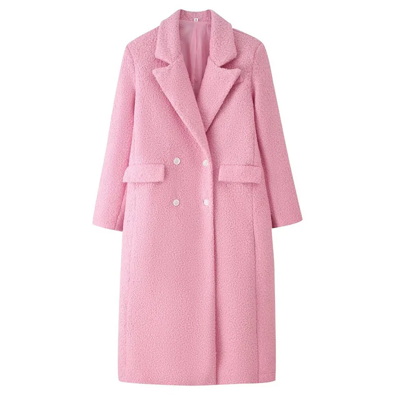 Nine Zar Women's Loose Fit Fashionable  Color Double Breasted Extended Length Coat Jacket Long Sleeve Commute Appropriate