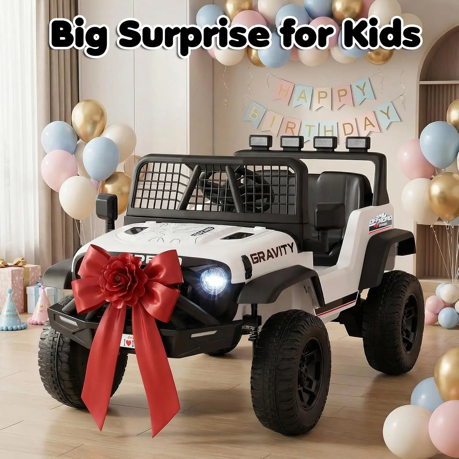 Costzon Ride on Truck, 24V Ride on Toys for Kids, Electric Vehicle with Parent Remote Control, Music, Horn, LED Headlights & Spr