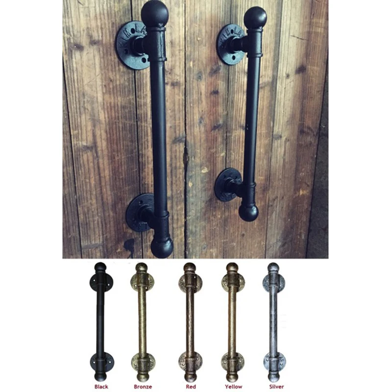 1pcs American Rural Antique Black Door Handle Handles Pull Pulls Water Iron Pipe With Ball Finial