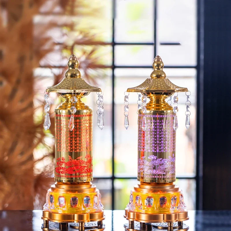 Prayer wheel LED colorful lotus for lamp Buddha machine electric prayer wheel