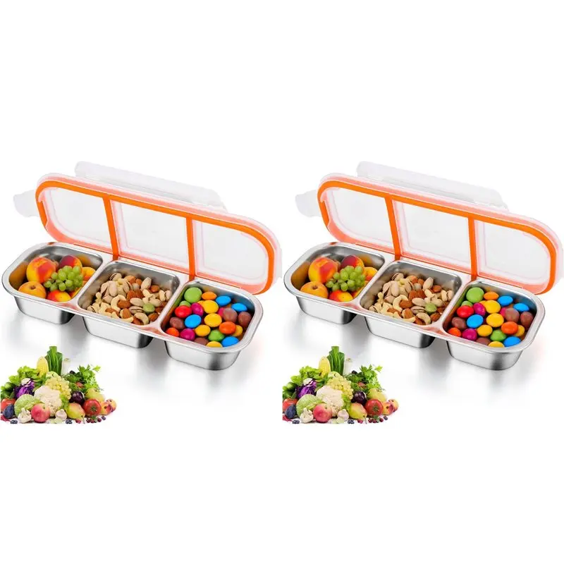 

Контейнеры для закусок из нержавеющей стали ABMH-2X с крышками, металлические контейнеры для закусок, контейнер для еды с 3 отделениями