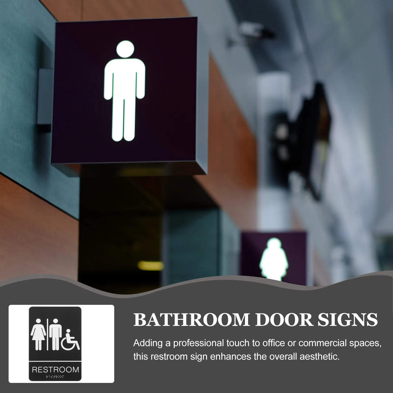 Acrylic Restroom Sign with Braille Professional Self-Adhesive Unisex Bathroom Door Sign for Office Commercial Businesses