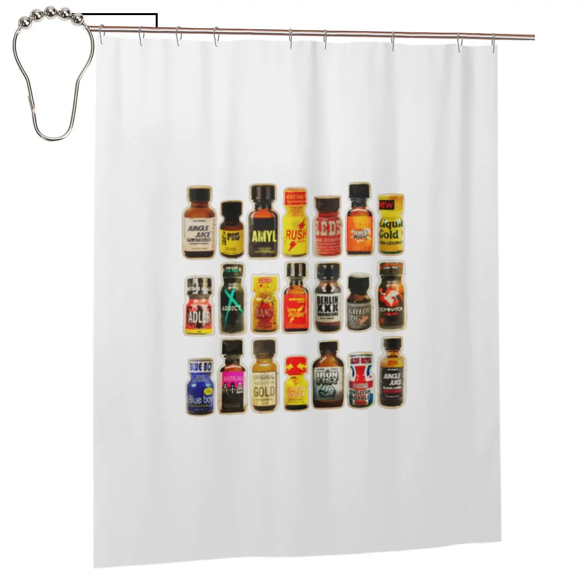 

Водонепроницаемые полиэстеровые шторки для душа с крючками, дизайн: Poppers Bottles, Gay Rush, Jungle Juice, Amyl Inhaler