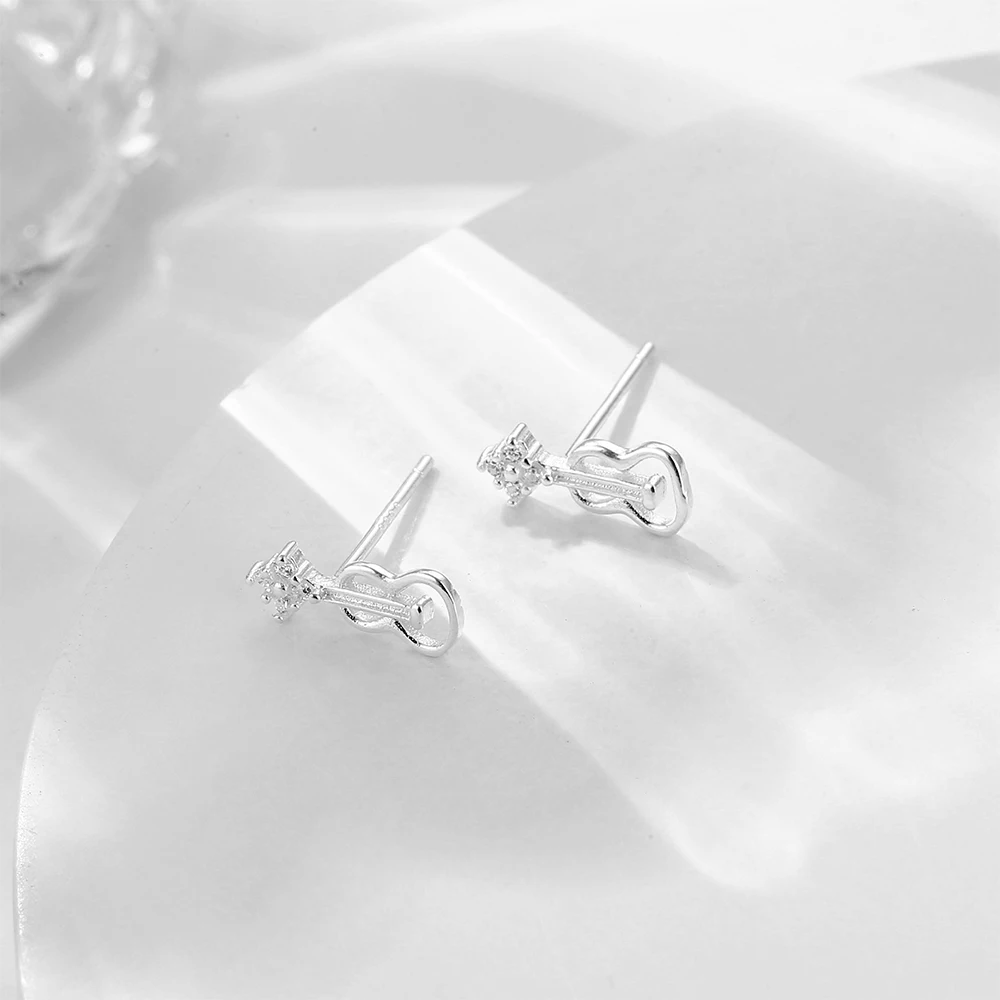 RYJU S925 Sterling Silver Mini Violin Stud Earrings for Women Girl Mini Earring Korean Fashion Fine Minimalist Accessories