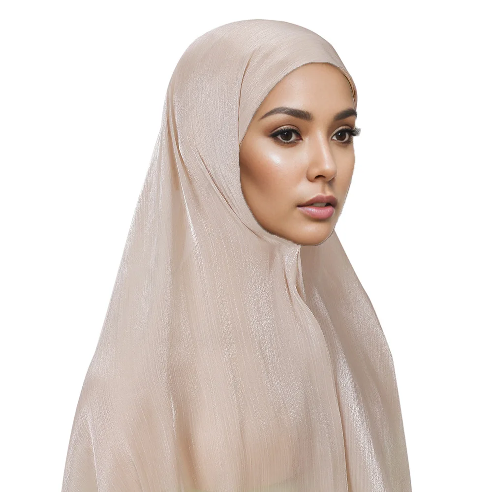 Écharpe scintillante avec sous-écharpe intérieure en jersey pour femme, bandeau de sauna, bonnet, long châle, couvre-cou, enveloppement de sauna, hijabs instantanés, nouveau