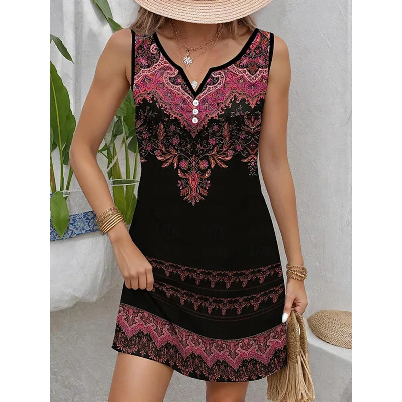 

Vintage Women's Dress 2024 Summer Vacation Beach Bohemian Sundress Korean Slim Sexy Mini Short Skirt Fashion Female Clothing