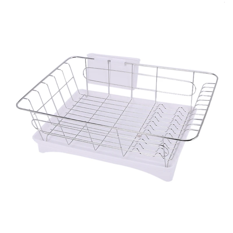 N84R-Stainless Steel Dish Drainer Drying Rack With 3-Piece Set Removable Rust Proof Utensil Holde For Kitchen Counter Storage Ra