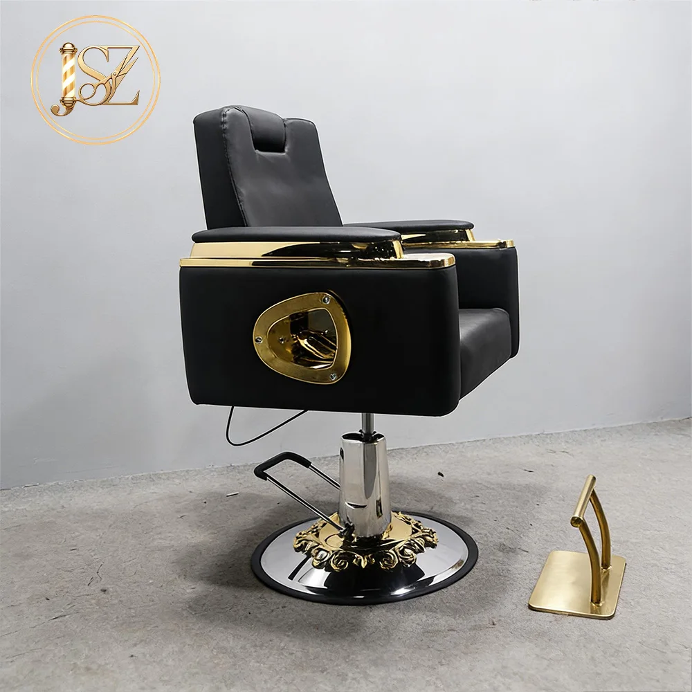 Sleek High-End Salon Furniture Vintage Synthetic Leather Seat 360° Rotatable Reclining Height Adjust Robust Long-Lasting Barbers