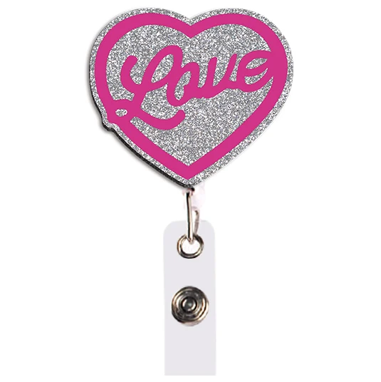 Fashion Pink Color Glitter Acrylic Reel Clip Badge Retractable for Lab Researcher Work ID Card Holder Medical Supply Accessory
