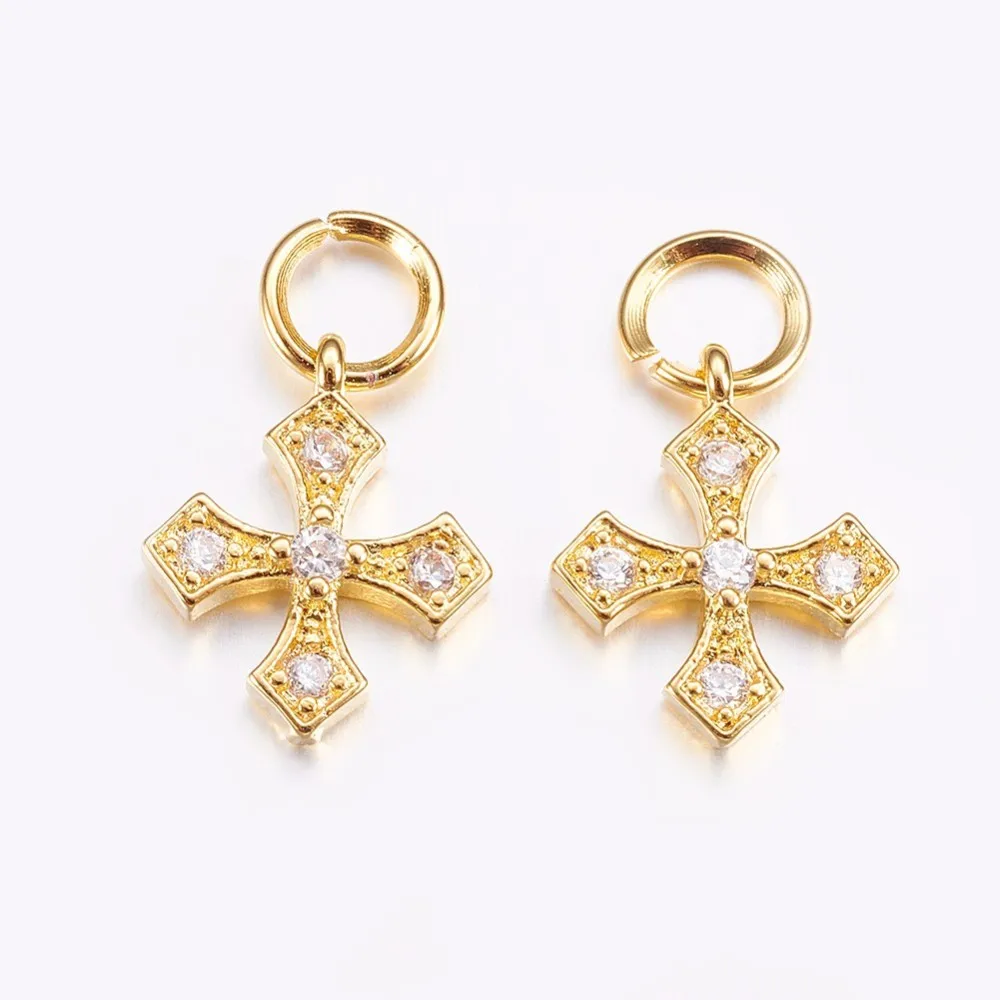 10Pcs Cross Pendants Cubic Zirconia Christian Crucifix Charms For DIY Keychain Religious Talisman Jewelry Accessories 11x9.5x2mm