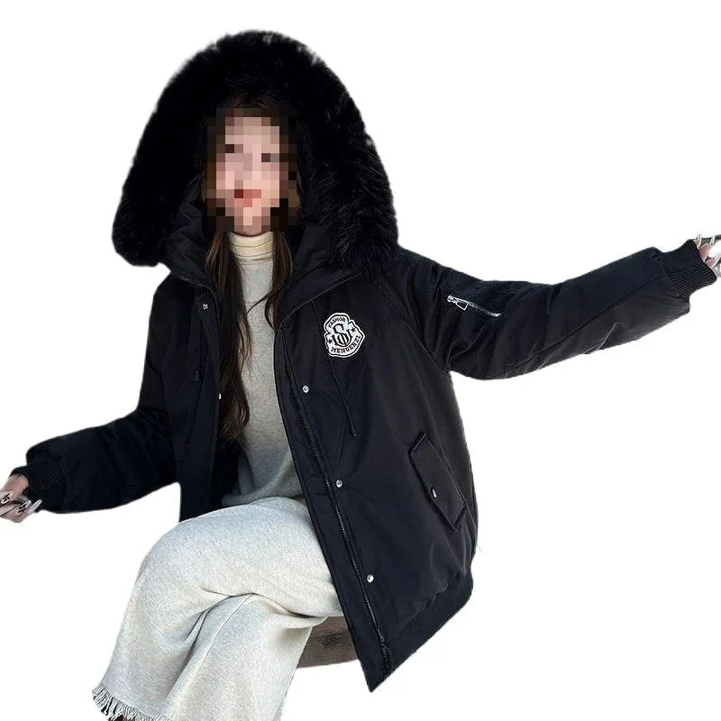 アメリカンスタイルのワークウェア、中厚手、プリンセススリーブ、レディース冬用コットンジャケット、フード付き、スタンドカラー、ファー襟付き