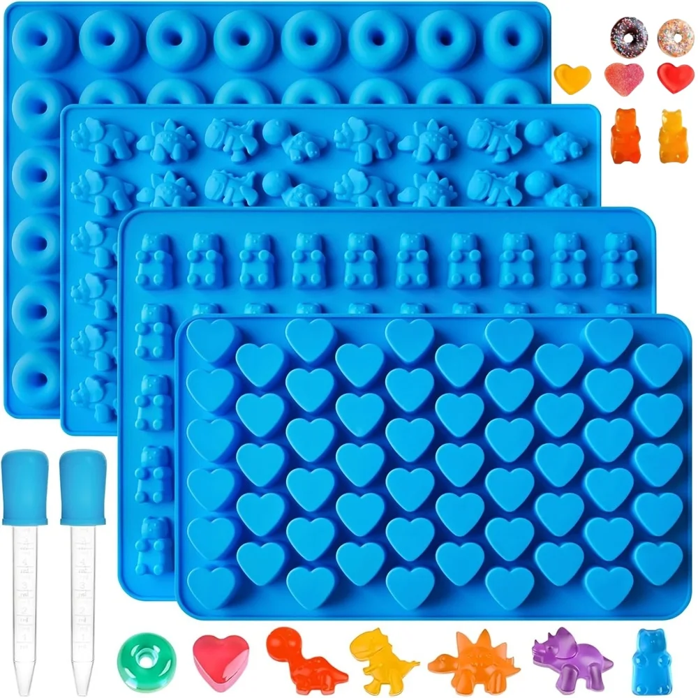 

6Pcs Candy Silicone Moulds with 2 Dropper Set Candy Gummy Molds Jelly Trays DIYMold Set Reusable Candy Baking Mold Kitchen Tools