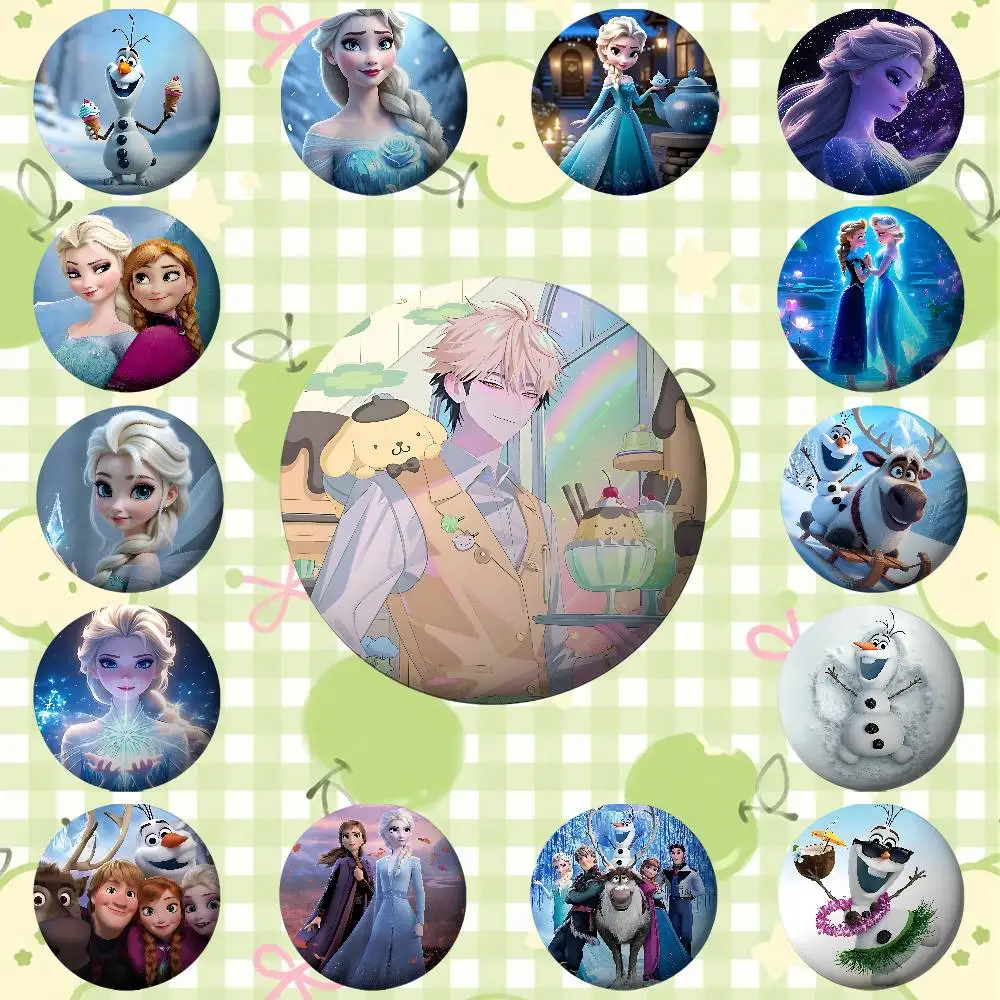 

Olaf Snowman F-Frozen Badges Round Brooch Cute Cartoon Idol Cosplay Badges DIY Backpack Clothing Accessories Jewelry Pins