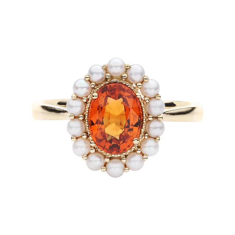 Original New S925 Silver Orange Ruby Oval Ladies Ring Open Pearl Light Luxury Sweet And Fresh To Attend The Wedding Jewelry