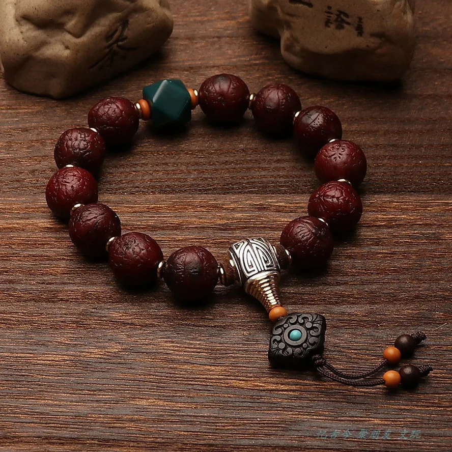 

Nepal Old Seeds Jadified Fengyan Bodhi Bracelet Crafts Handheld Rosary Tibetan Silver Agate Flexible Ring Beads Car Hanging