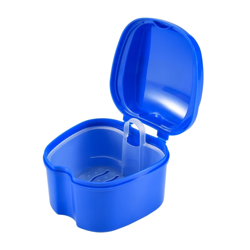 Dark Blue Denture Case Denture Cup with Strainer Denture Bath Box