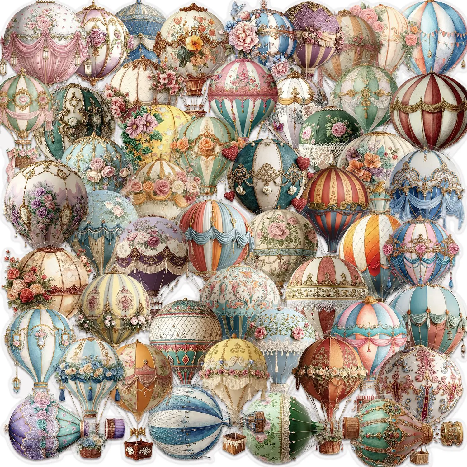 50Pcs Vintage Hot Air Balloon Stickers Decals For Phone Laptop Suitcase Notebook Skateboard Waterproof Stickers