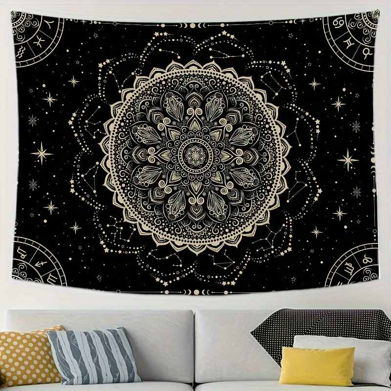 VIKAMA Black Mandala Constellation Tapestry Starry Sky Art Living Room Sofa Backdrop American Bohemian Style Room Decor