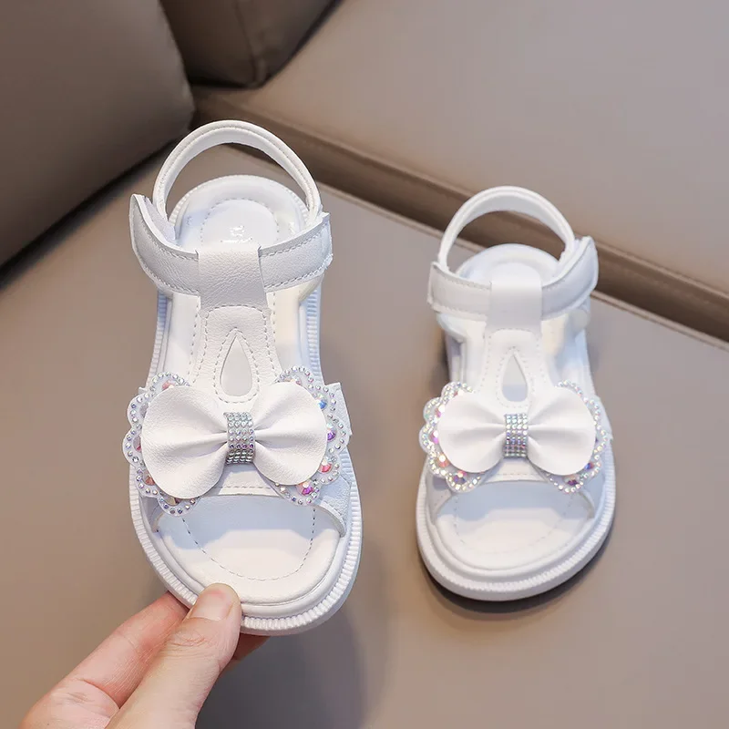 Kid Shoe Girl Soft Soles Casual Shoe Fashionable Princess Shoes New Water Diamond Beach Shoes Bow Shaped Girl Sandals Sandálias