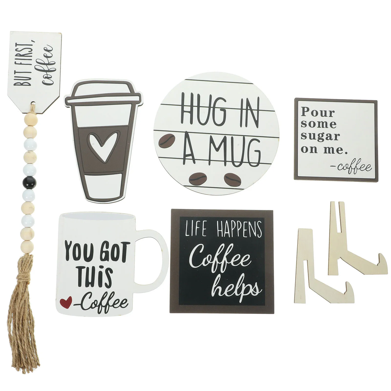 

1Set Coffee Tiered Tray Decor Rustic Farmhouse Style Kitchen Decoration Wood Hanging Sign Coffee Bar Accessories