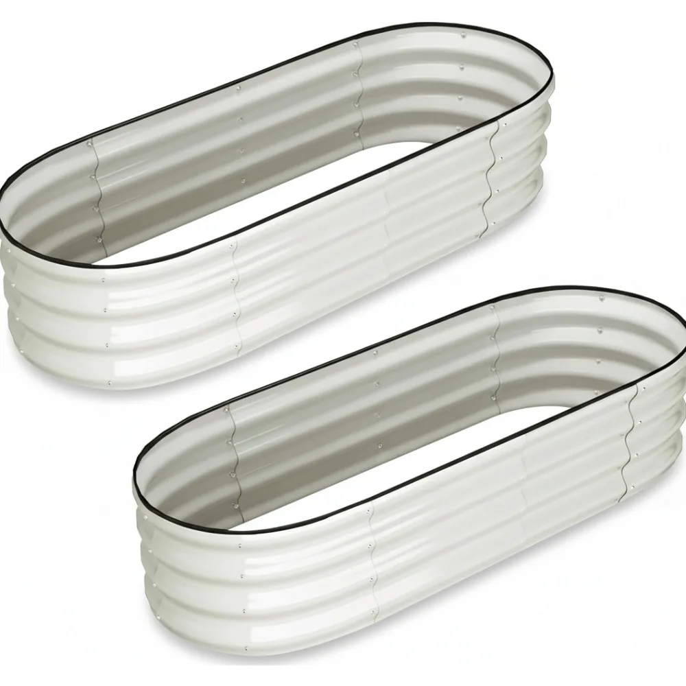 

2 Pcs Oval Metal Raised Garden Bed 4.5x2x1ft Galvanized Planter Box for Vegetables Flowers Outdoor