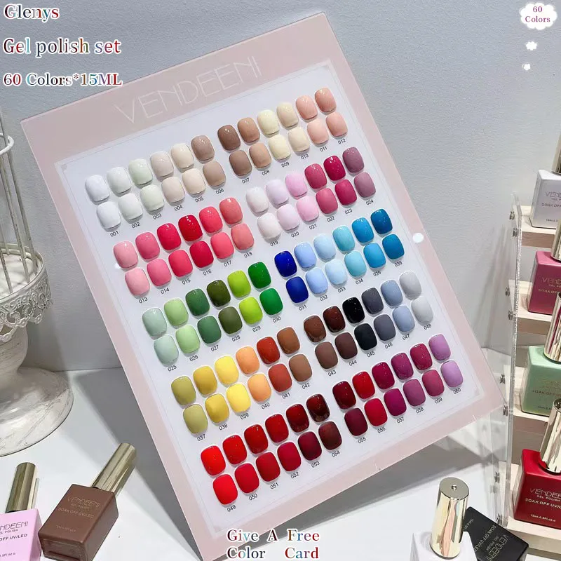 Glenys 60 color nail polish gel popular solid color immersion gel nail salon essential color matching card nail art varnish