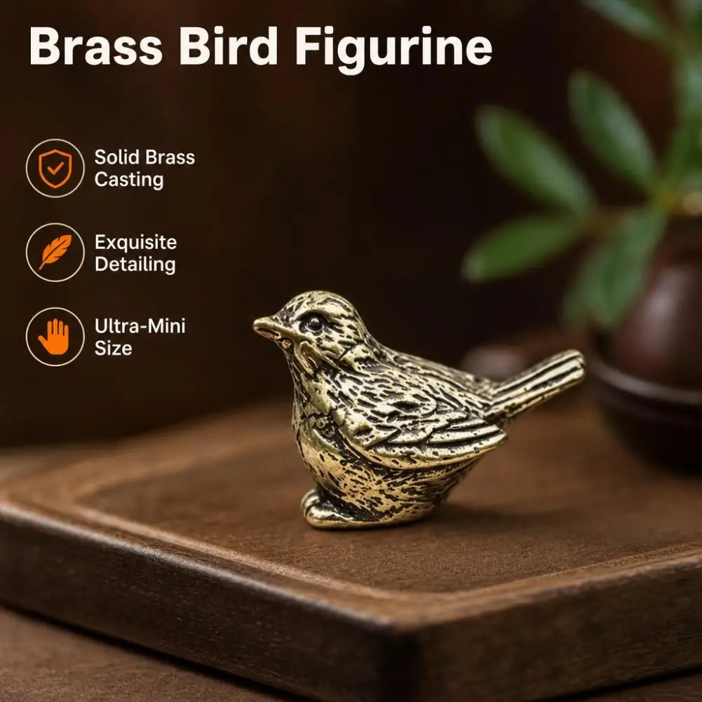 Miniature Alloy Sparrow Figurine 2 Pcs Vintage Bronze Tone Bird Statue Small Tea Pet Desktop Ornament For Plant Pots