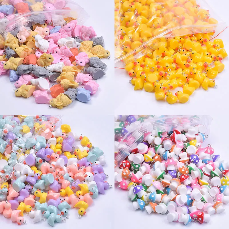30/50/100pcs/Lot New Animal Plant Multicolor Duck Rabbit Mushroom Charm Pendant Diy Bracelet Keychain Jewelry Accessories Bulk