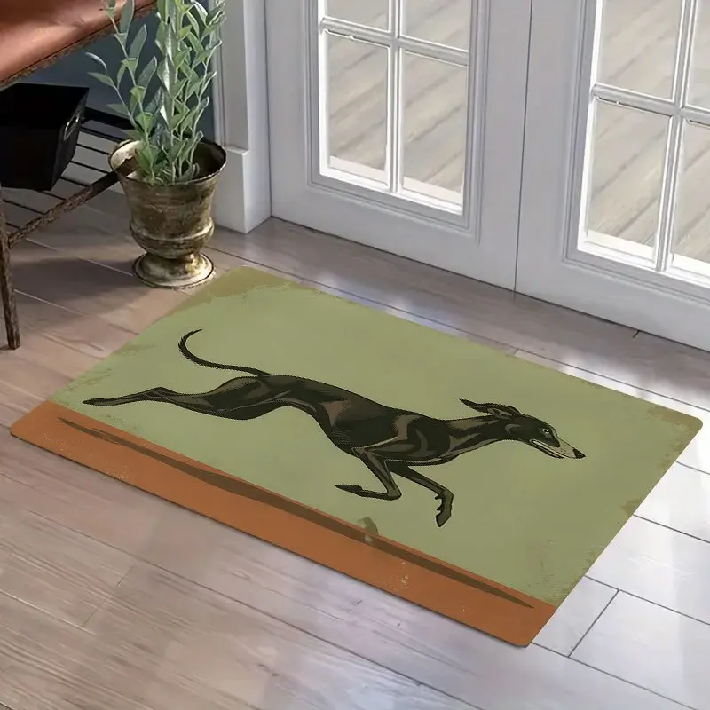 Greyhound Silhouette Door Mat – Elegant Running Dog Design, Artistic Animal-Themed Entryway Mat for Living Room, Bedroom