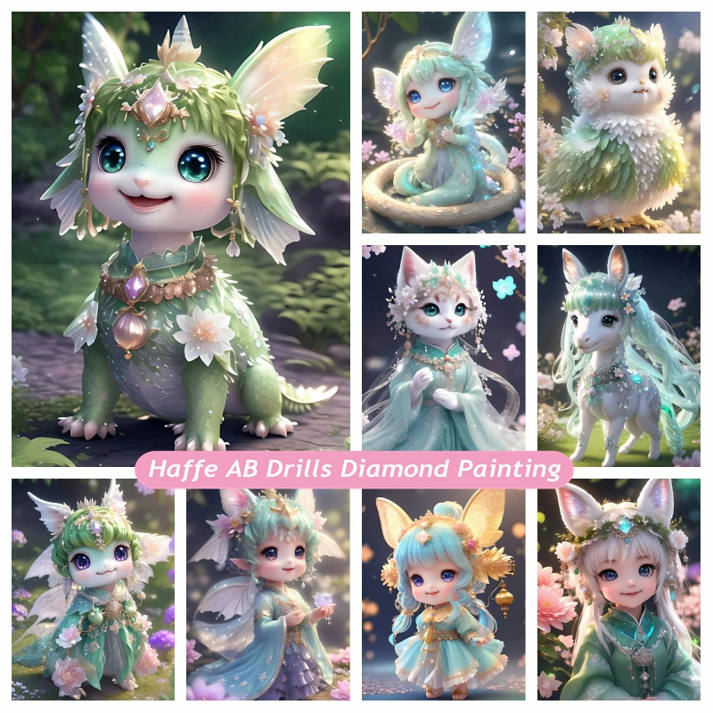 

Cute Elf Girl And Cartoon Dragon 5d Diamond Painting AB Drills Zodiac Snake Horse Cat Animals Art Crystal Mosaic Home Decor